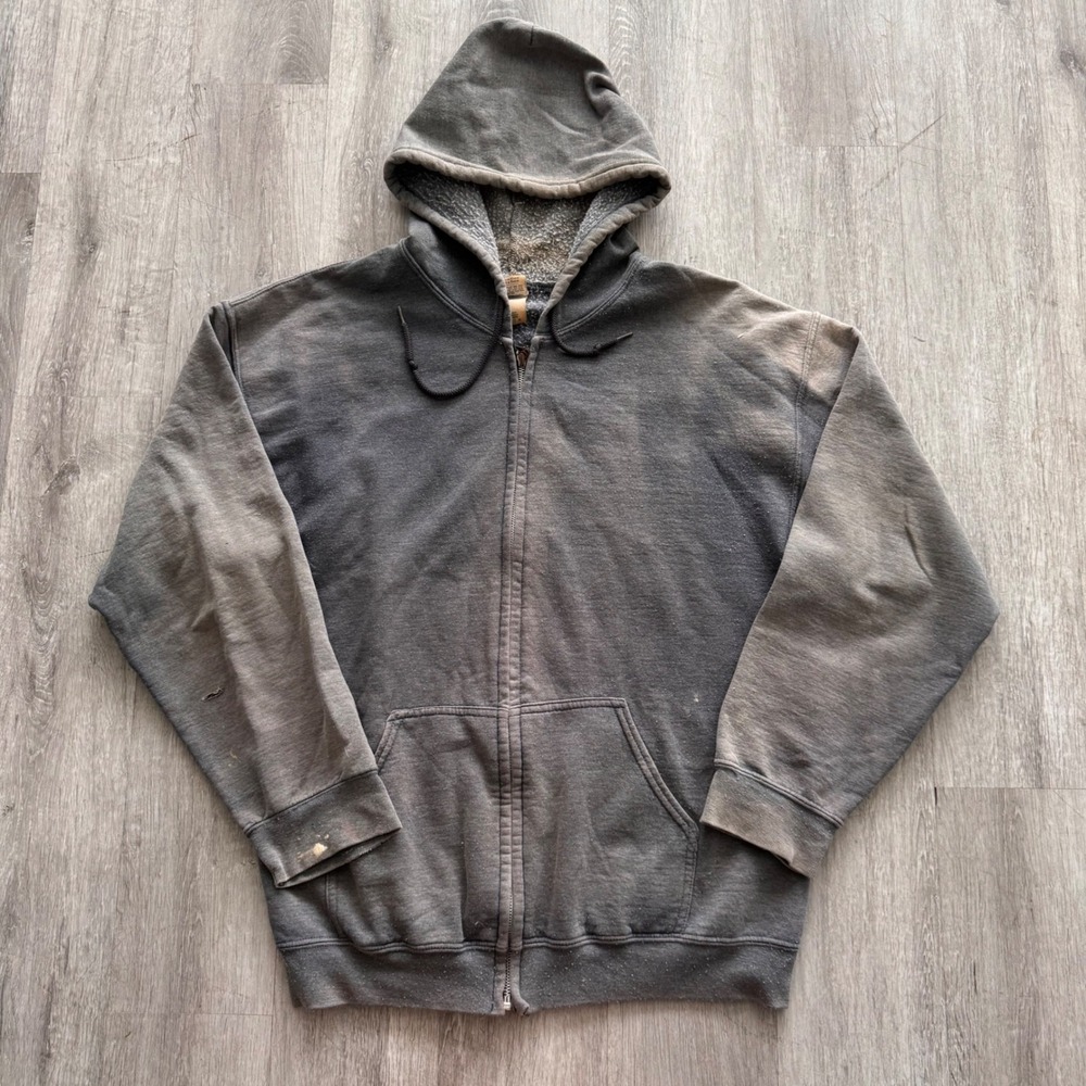 Vintage Sun Faded Hoodie Mens Large Gray Full Zip Jacket Distressed Workwear
